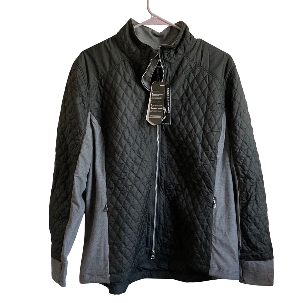 Zero Restriction Women's Sydney Quilted Full Zip Jacket Black and Grey XL NEW